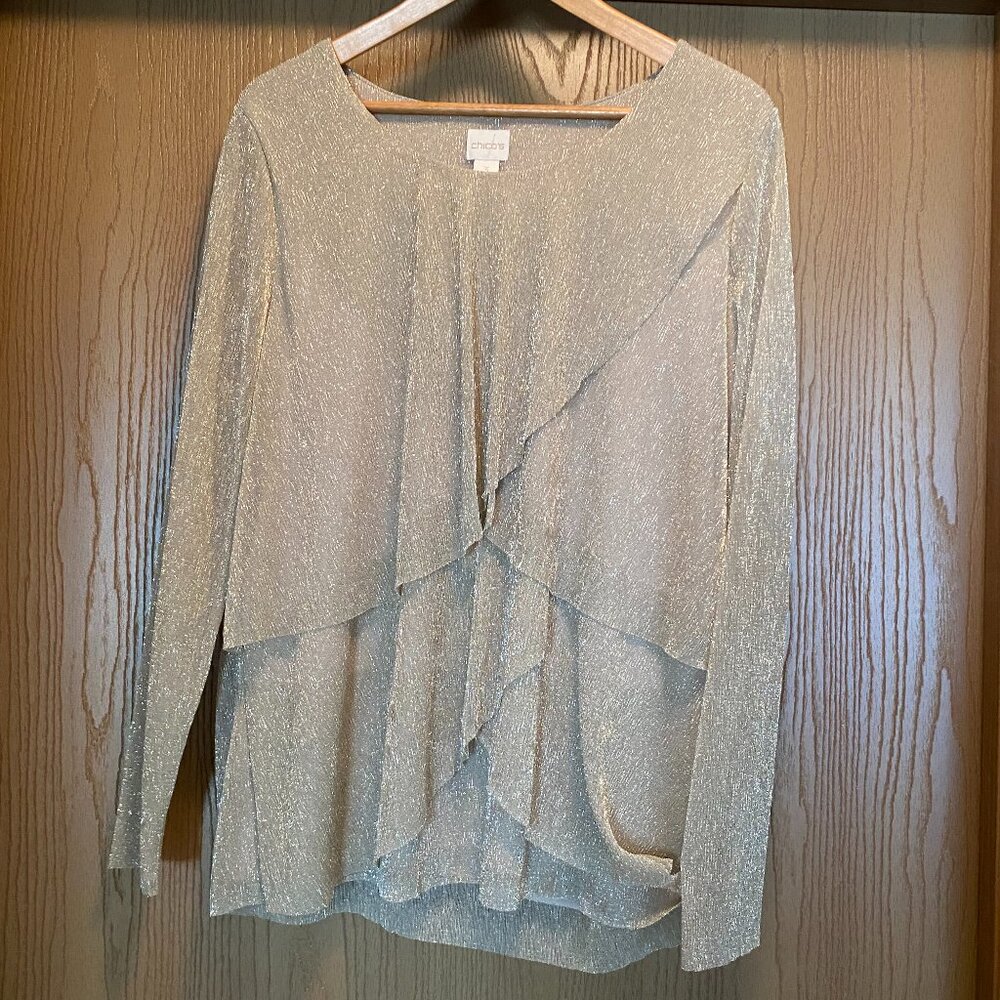 NWT Chico's Cocktail Gold Shimmer Metallic Layers Top Blouse Crossover 3